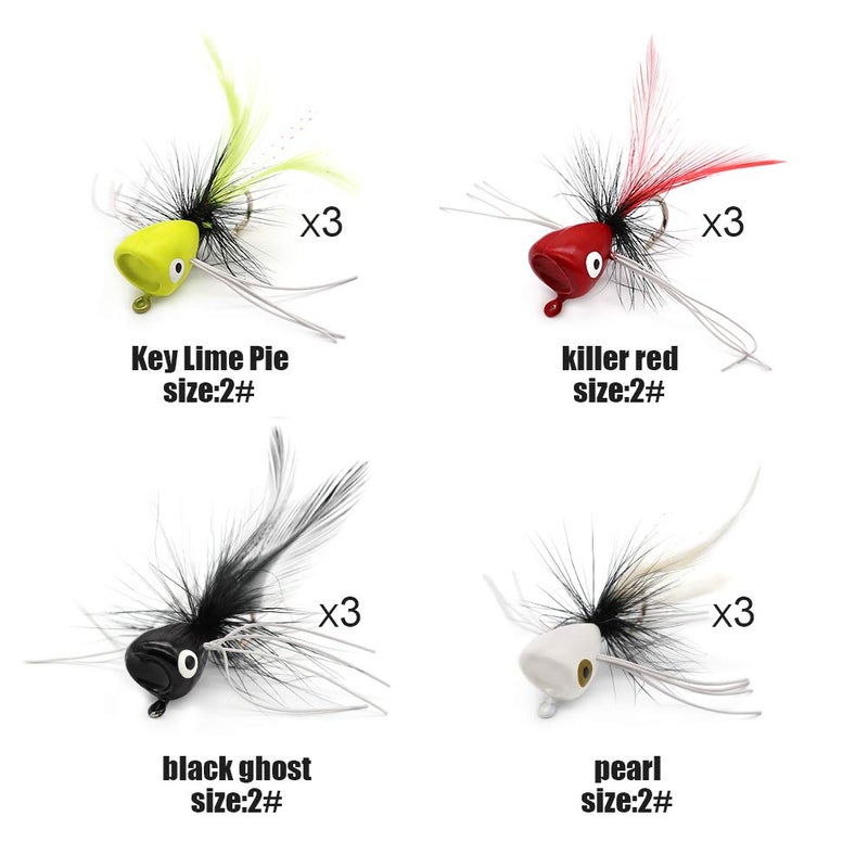 XFISHMAN Fly Fishing Poppers Lures for Bass Panfish Flies Topwater Popper for Crappie Bluegill Kit (3 Kinds of Size Popper Flies Kit 24 pk with Fly Box) - Image 3